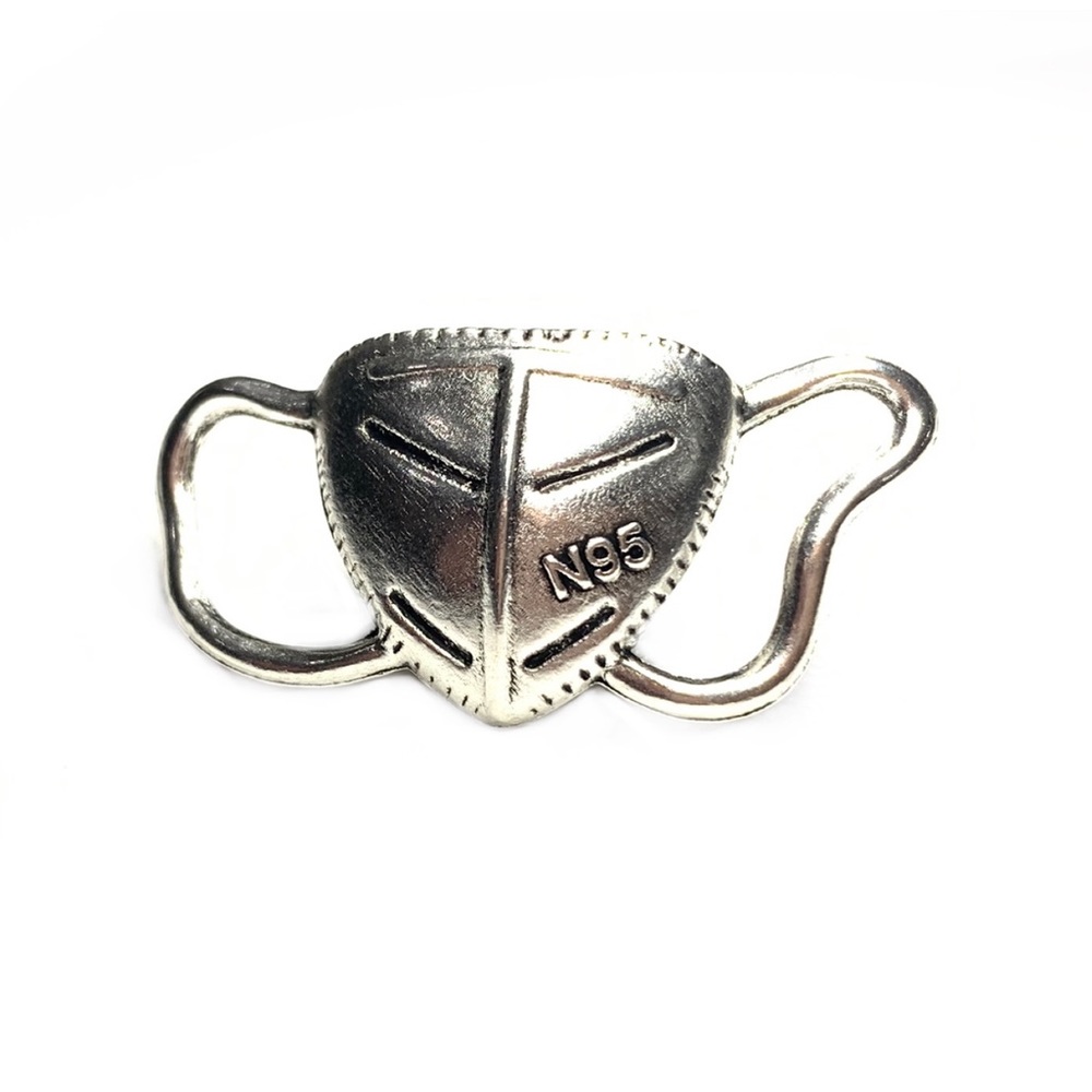 N95 Face Mask Silver Enamel Pin / Covid Brooch